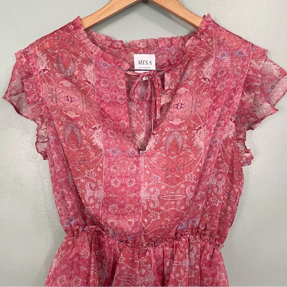 Misa Lilian Dress Mini Ruffle Pink Floral in Washed Rose Size Small NWT - Picture 3 of 9